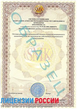 Образец сертификата соответствия (приложение) Волоколамск Сертификат ISO 13485